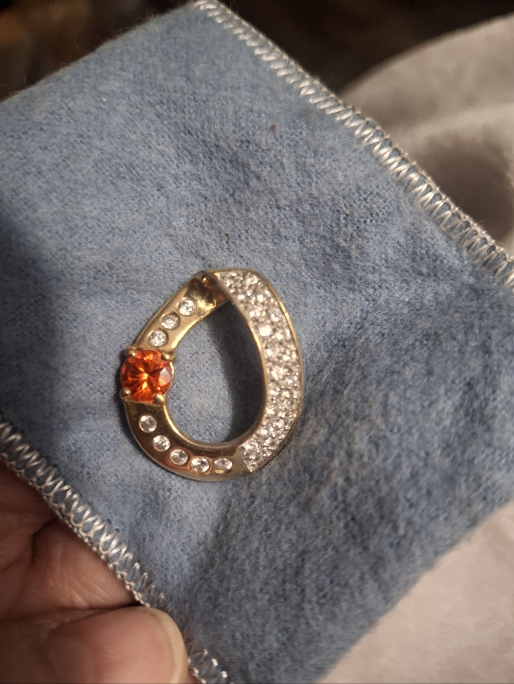 Gold-Tone Teardrop Pendant with Orange Crystal Accent - Women Jewelry